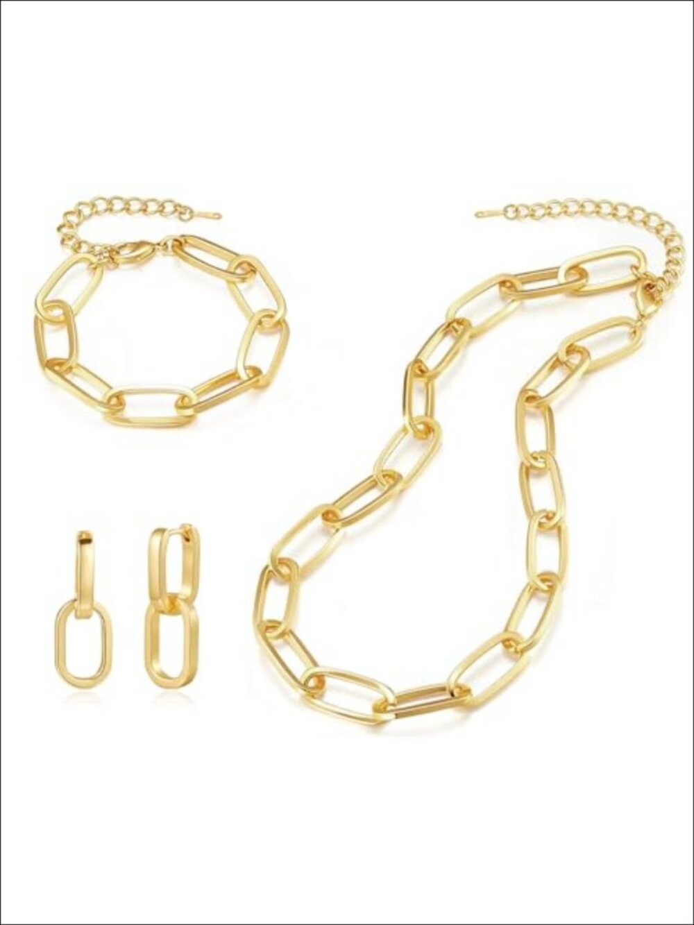 14K Gold Plated Stainless Steel Chunky Paperclip Jewelry Set Necklace Bracelet
